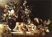 unknow artist A Table Laden with Flowers and Fruit oil painting on canvas